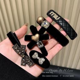 Set 5 Kẹp Tóc Miu Lót Nhung Đính Hạt Loại Mới 9