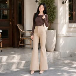 Quần Ống Loe Nữ Form Dáng Dài Lưng Cao Tôn Dáng Vải Tuyết Mưa Cao Cấp m101 3