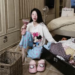 Áo phông giấy gạo dài tay cổ tròn in hình MK đeo nơ hồng nasa 2