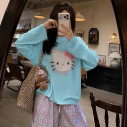 Áo phông giấy gạo dài tay cổ tròn in hình mèo happy time 8
