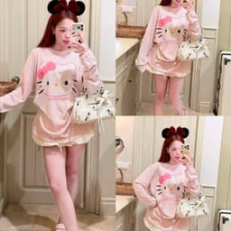 Áo phông giấy gạo dài tay cổ tròn in hình mèo happy time 1