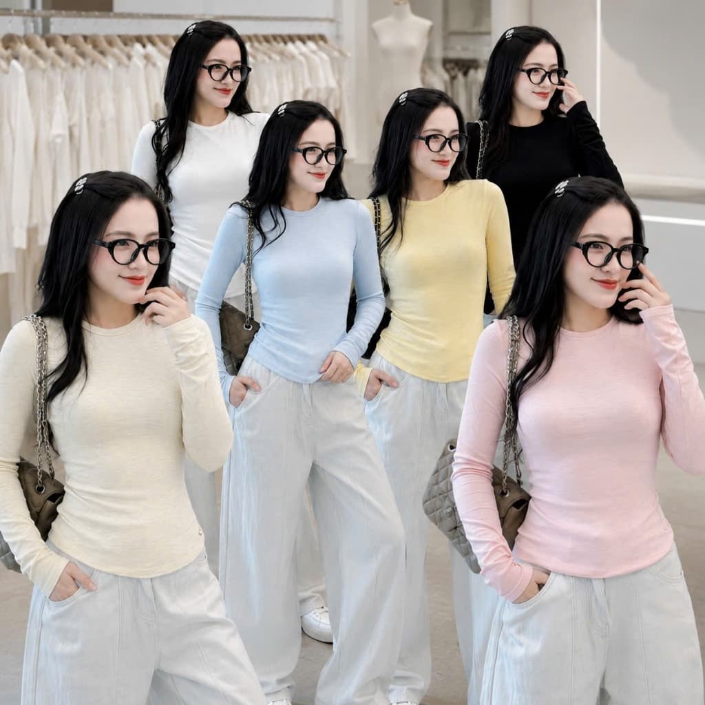 Áo thun body dài tay chất zip sước cho nữ