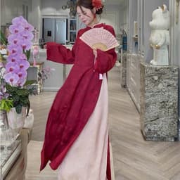 Áo Dài Nữ Đỏ đô Dáng Suông Nhẹ – Vải Tằm Cao Cấp, Mềm Mịn, Sang Xịn, Mặc Lễ Tết Trung Thu 2