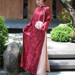 Áo Dài Nữ Đỏ đô Dáng Suông Nhẹ – Vải Tằm Cao Cấp, Mềm Mịn, Sang Xịn, Mặc Lễ Tết Trung Thu 1