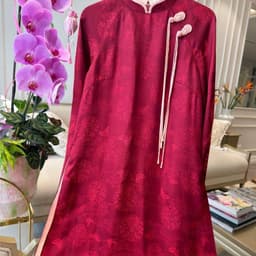 Áo Dài Nữ Đỏ đô Dáng Suông Nhẹ – Vải Tằm Cao Cấp, Mềm Mịn, Sang Xịn, Mặc Lễ Tết Trung Thu 3