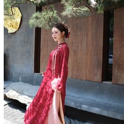 Áo Dài Nữ Đỏ đô Dáng Suông Nhẹ – Vải Tằm Cao Cấp, Mềm Mịn, Sang Xịn, Mặc Lễ Tết Trung Thu 5