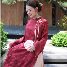Áo Dài Nữ Đỏ đô Dáng Suông Nhẹ – Vải Tằm Cao Cấp, Mềm Mịn, Sang Xịn, Mặc Lễ Tết Trung Thu 6