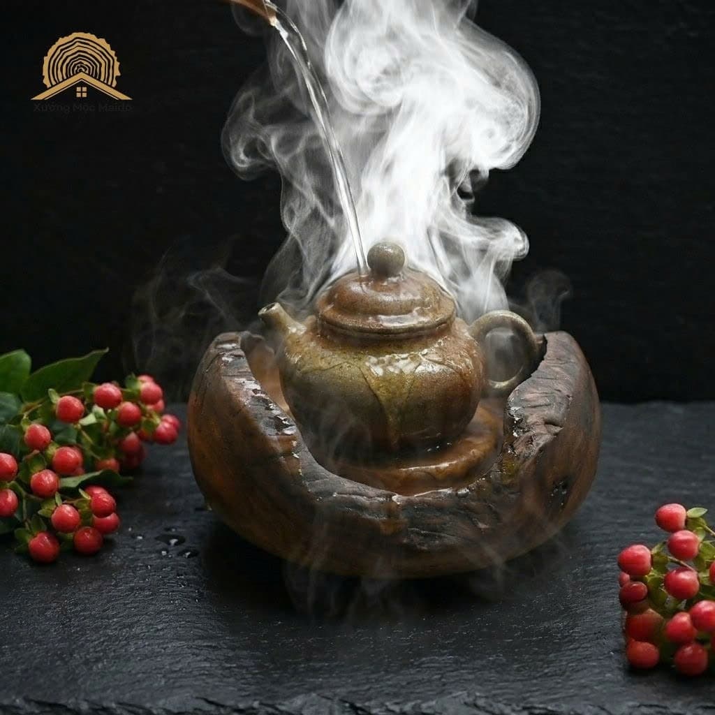 Thuyền Trà Gỗ Lũa – Đĩa Đựng Ấm Trà Gỗ Lũa Tự Nhiên