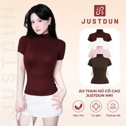 Áo Thun Nữ Ôm Body JUSTDUN HN1 Cổ Cao Tay Ngắn, Cotton Mịn Co Giãn 4 Chiều, Mềm Mại Thoáng Khí. 1