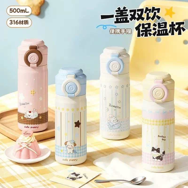 Bình giữ nhiệt 500ml họa tiết dễ thương cho bé trai, bé gái - Lựa chọn hoàn hảo đi học, đi chơi