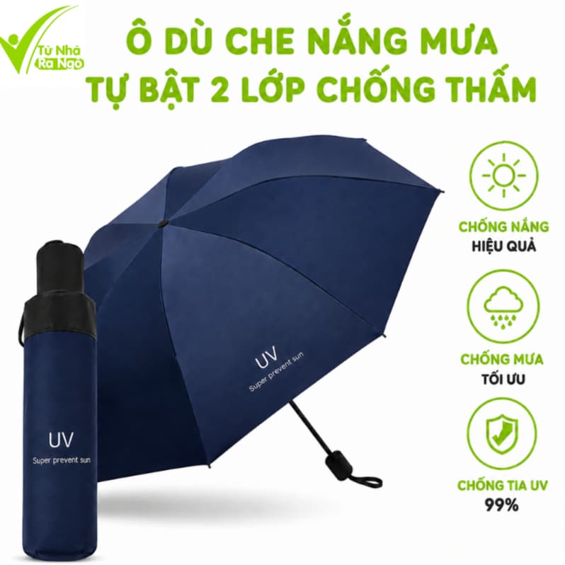 Ô Dù Che Nắng Mưa 2 Lớp 12 Nan Chống Tia UV GD324 - Ô Che Mưa Tự Bật Gấp Gọn Đóng Mở 2 Chiều