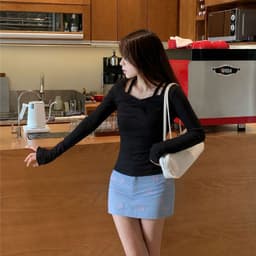 [Có Bigsize] Áo Thun Nữ Tay Dài Cổ 2 Dây Bo Chun Thun Gân Tăm Co Giãn Ôm Dáng Tôn Body LIMO MS482T 5