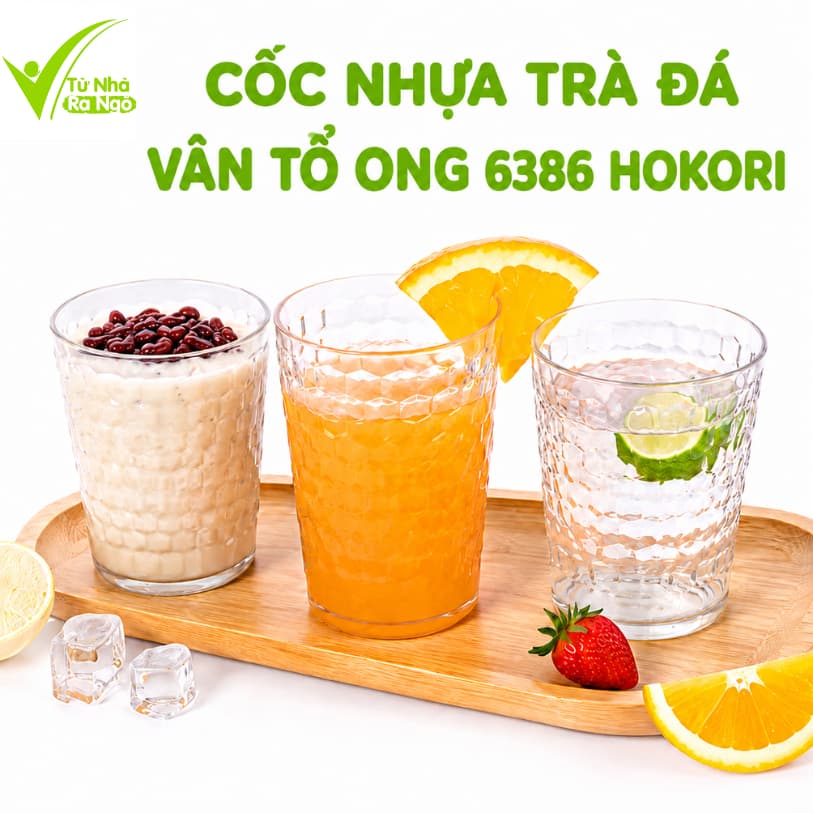 Cốc Uống Nước Sinh Tố Vân Tổ Ong Chống Trơn Hokori GD330 - Cốc Uống Nước Trà Đá Vân Tổ Ong Việt Nhật