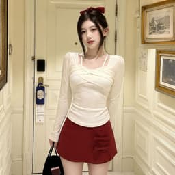 [Có Bigsize] Áo Thun Nữ Tay Dài Cổ 2 Dây Bo Chun Thun Gân Tăm Co Giãn Ôm Dáng Tôn Body LIMO MS482T 4
