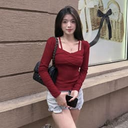[Có Bigsize] Áo Thun Nữ Tay Dài Cổ 2 Dây Bo Chun Thun Gân Tăm Co Giãn Ôm Dáng Tôn Body LIMO MS482T 3
