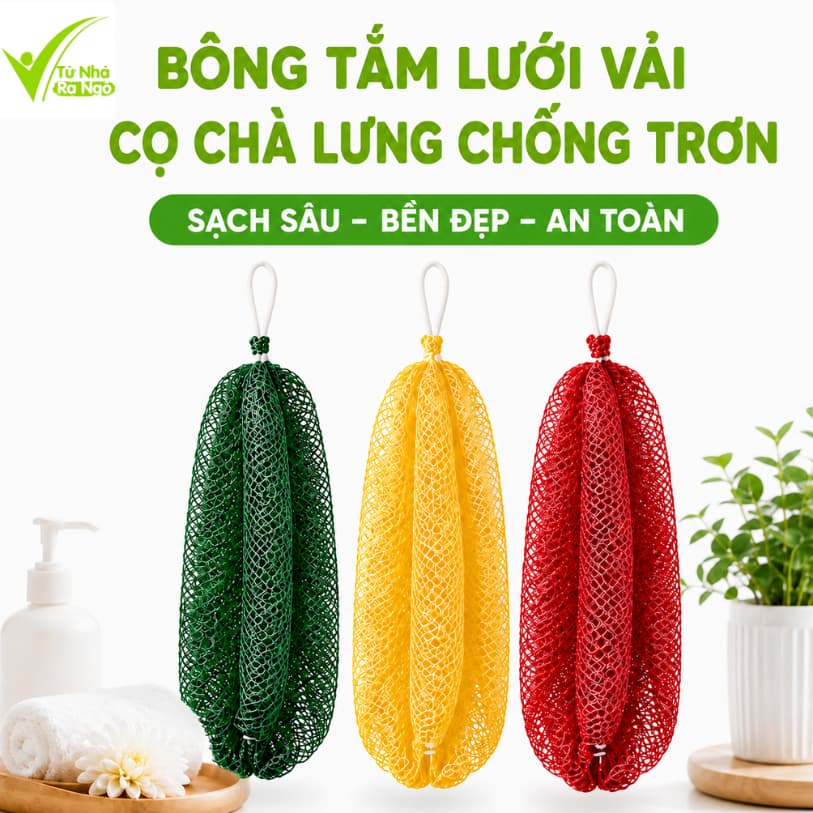 Bông Tắm Cọ Lưng Dạng Lưới Chống Trơn Trượt GD333 - Lưới Cọ Lưng Thấm Nước Có Dây Treo Tiện Lợi