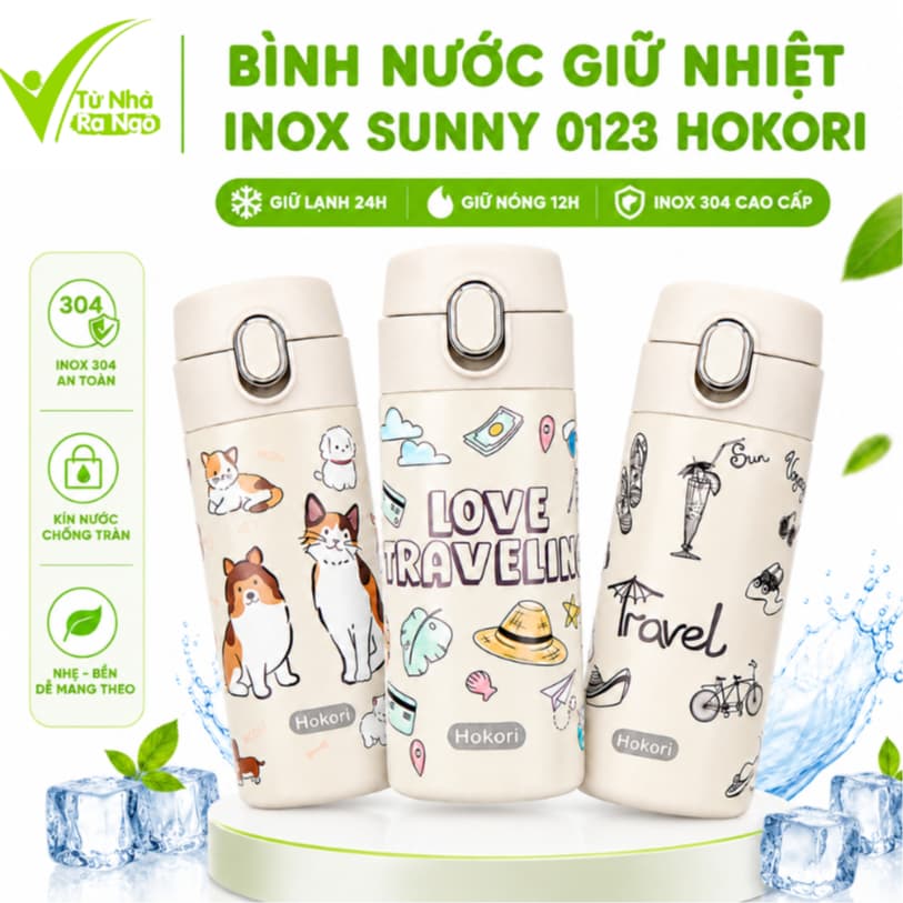 Bình Giữ Nhiệt Hokori Inox 304 Giữ Nóng Lạnh 2 Lớp GD336 - Bình Nước Giữ Nhiệt Hokori Đi Du Lịch