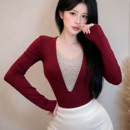 [Có Bigsize 45-85kg] Áo Thun Nữ Tay Dài Cổ V Phối Cườm LIMO Cotton Co Giãn Tôn Dáng Sang Chảnh MS558 5