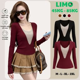 [Có Bigsize 45-85kg] Áo Thun Nữ Tay Dài Cổ V Phối Cườm LIMO Cotton Co Giãn Tôn Dáng Sang Chảnh MS558 1