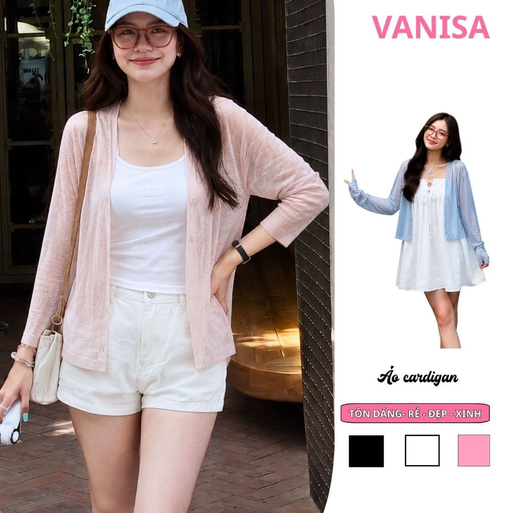 Áo Khoác Cardigan Nữ Mỏng Nhẹ Mát Trơn 4 Cúc Dáng Dài Tay Dài Chất Cotton Giấy VANISA 902