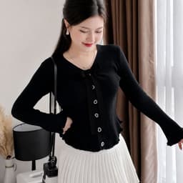 [Có Bigsize 45-85kg] Áo Thun Nữ Tay Dài Cổ V Phối Nơ LIMO Thun Gân Tăm Co Giãn Ôm Dáng MS329 4