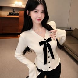 [Có Bigsize 45-85kg] Áo Thun Nữ Tay Dài Cổ V Phối Nơ LIMO Thun Gân Tăm Co Giãn Ôm Dáng MS329 3