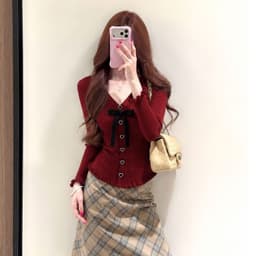 [Có Bigsize 45-85kg] Áo Thun Nữ Tay Dài Cổ V Phối Nơ LIMO Thun Gân Tăm Co Giãn Ôm Dáng MS329 2