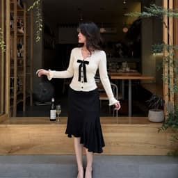 [Có Bigsize 45-85kg] Áo Thun Nữ Tay Dài Cổ V Phối Nơ LIMO Thun Gân Tăm Co Giãn Ôm Dáng MS329 5