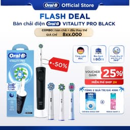 [HỎA TỐC 2H-4H] [MUA 1 TẶNG 2] Mua 1 Bàn Chải Điện ORAL-B VITALITY Pro Đen TẶNG Set 2 Đầu Bàn Chải 1