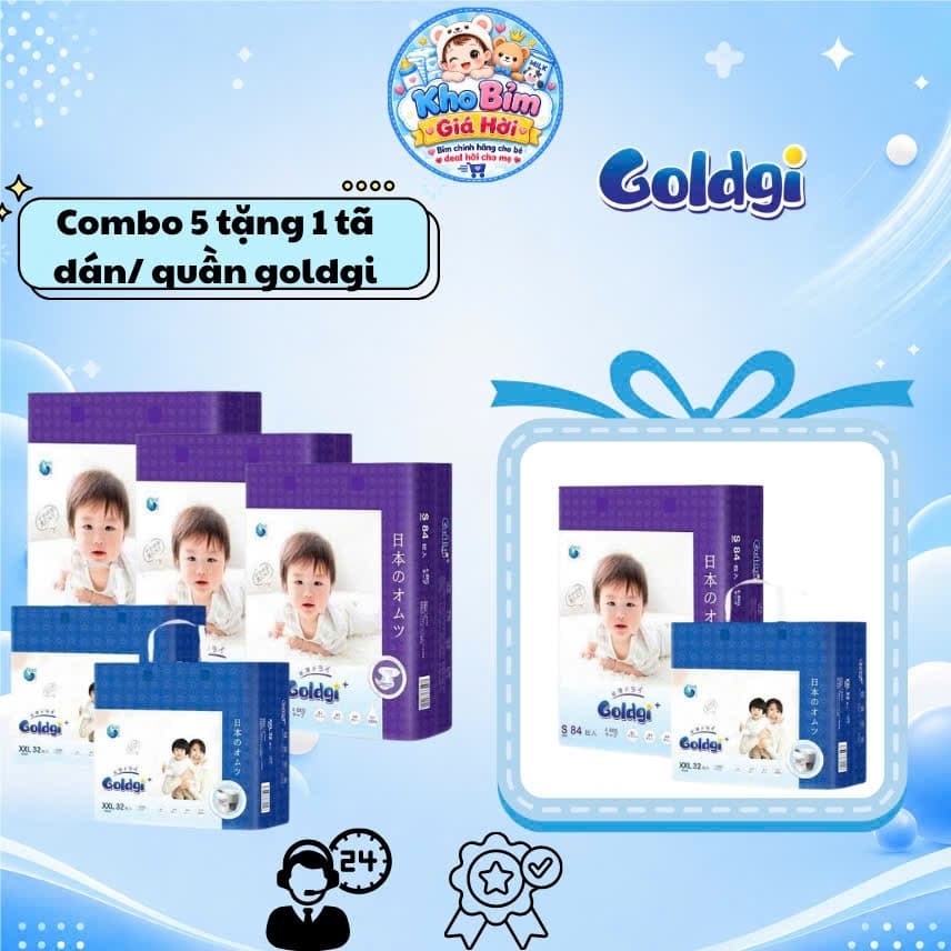[ Combo mua 5 tặng 1 ] Tã/bỉm GOLDGI+ Nhật Cao Cấp Đủ Size NB/S/M/L/XL/XXL
