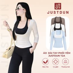 Áo Thun Nữ Dài Tay Phối Yếm Ôm Body JUSTDUN T2A - Cổ Yếm Siêu Nhẹ, Co Giãn Tốt, Thoáng Mát 1