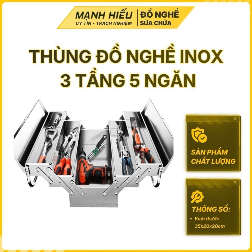 Thùng đồ nghề inox 3 tầng 5 ngăn Chất liệu cao cấp