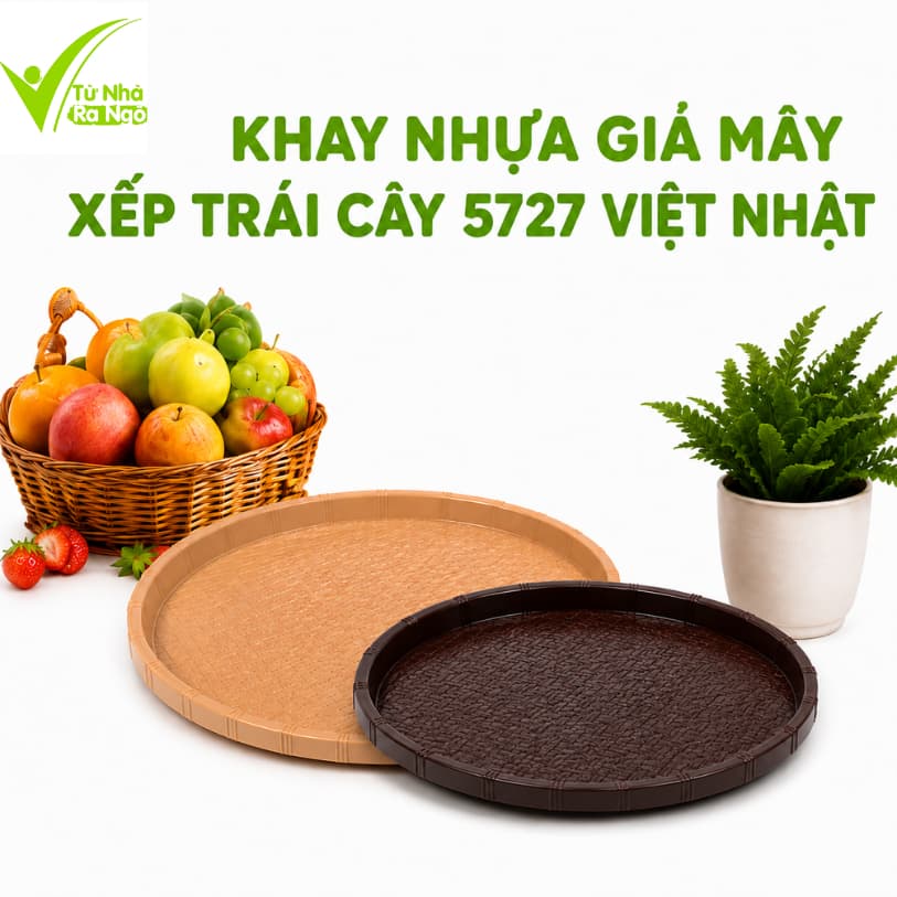 Khay Nhựa Việt Nhật Giả Mây Đựng Trái Cây, Bánh Kẹo GD346 - Mâm Nhựa Tròn Giả Mây Trang Trí Bàn Ăn