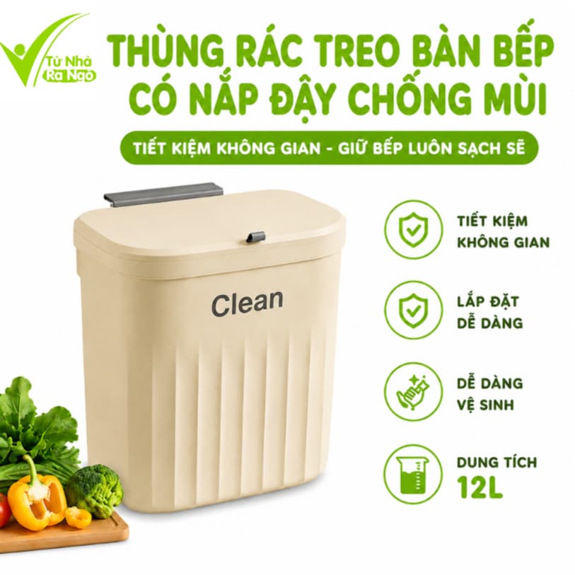 Thùng Rác Nhà Bếp Treo Cánh Tủ Bếp 12L Ngăn Mùi Dễ Tháo Lắp Chống Mùi Hôi GD352
