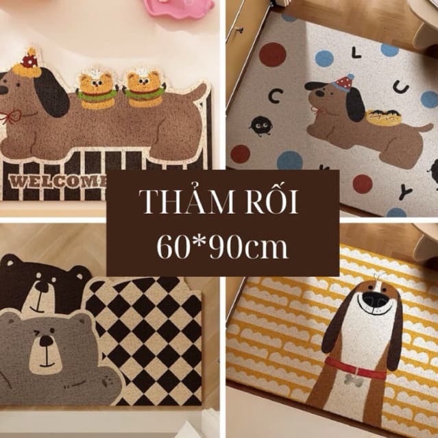 Thảm chùi chân rối CỠ TO 60x90cm HỌA TIẾT ĐỘNG VẬT gạt bụi tốt phong cách hiện đại