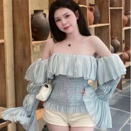 Áo Trễ Vai Nữ Tay Dài Nhún Bèo Kiểu Hàn Quốc, Áo Bo Chun Eo Dáng Croptop Thời Trang Nữ Kieupham.shop 4