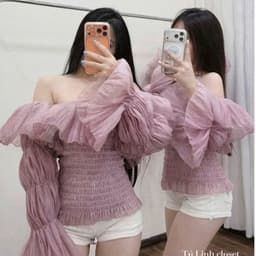 Áo Trễ Vai Nữ Tay Dài Nhún Bèo Kiểu Hàn Quốc, Áo Bo Chun Eo Dáng Croptop Thời Trang Nữ Kieupham.shop 5