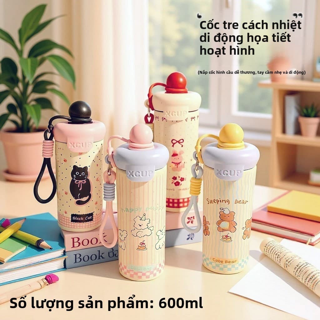 Bình giữ nhiệt ống hút inox 316 cấp thực phẩm chất lượng cao, cốc ống hút thể thao dung tích lớn 600ml