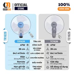 Quạt treo tường điều khiển từ xa Senko TR1628 công suất 47w 3 cánh chính hãng 3