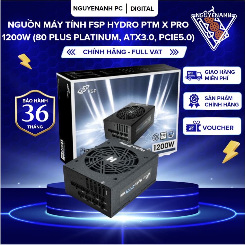 [Full Vat] Nguồn máy tính FSP Hydro PTM X PRO 1200W (80 Plus Platinum, ATX3.0, PCIe5.0) - Bh 36 tháng