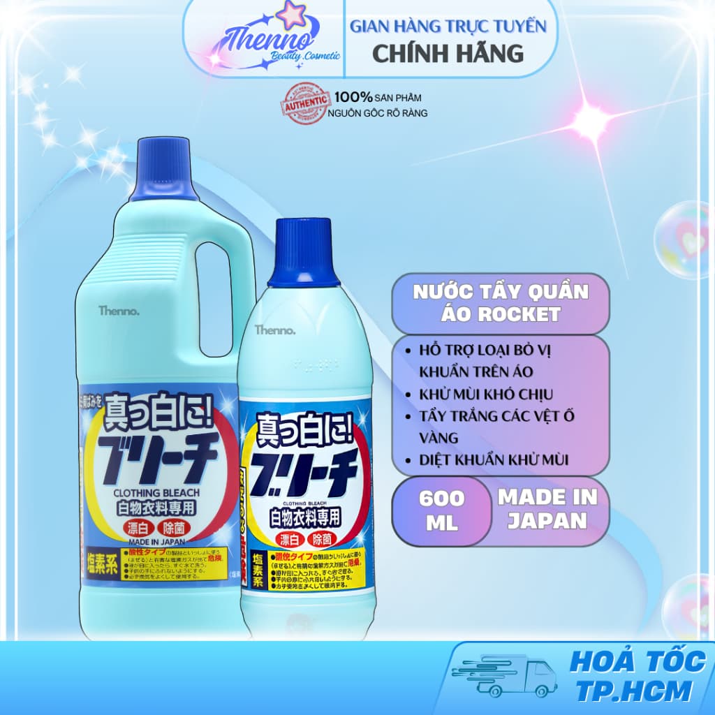 Nước Tẩy Trắng Quần Áo Rocket Nhật Bản - Đánh Bay Các Vết Bẩn Cứng Đầu, Giúp Áo Trắng Như Mới