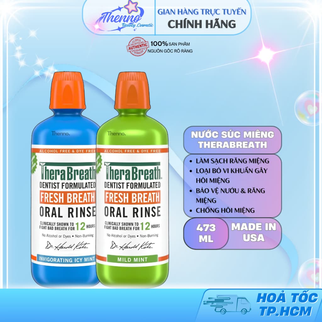 Nước Súc Miệng Vị Bạc Hà Diệt Khuẩn Gây Hôi Miệng TheraBreath Mỹ 473ml