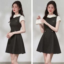 Váy thiết kế phối cổ lệch đai kiểu JARI nhẹ nhàng thanh lịch chất liệu chéo hàn dày dặn mềm mịn dễ mặc full size-KHC1 3