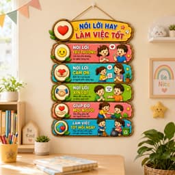 Bảng gỗ 5 điều Bác Hồ dạy thiếu niên nhi đồng, kích thước 30x40cm decor treo tường, treo lớp học ý nghĩa nhất 8