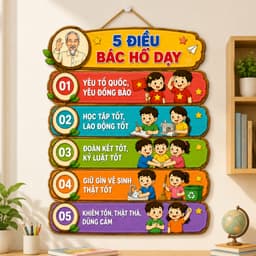 Bảng gỗ 5 điều Bác Hồ dạy thiếu niên nhi đồng, kích thước 30x40cm decor treo tường, treo lớp học ý nghĩa nhất 1
