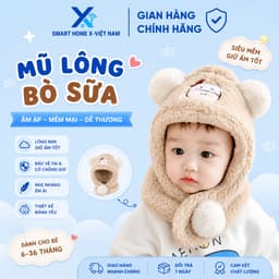 Mũ Len Lông Cừu Cho Bé Kèm Khăn Quàng Cổ Hình Bò Sữa Dễ Thương Giữ Ấm Mùa Đông Smart HomeX 1