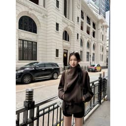 (Dmina ) Áo Khoác Mangto Nữ Dáng Lửng Form Suông Cổ Cao Kèm Đai Basic Dễ phối đồ 1