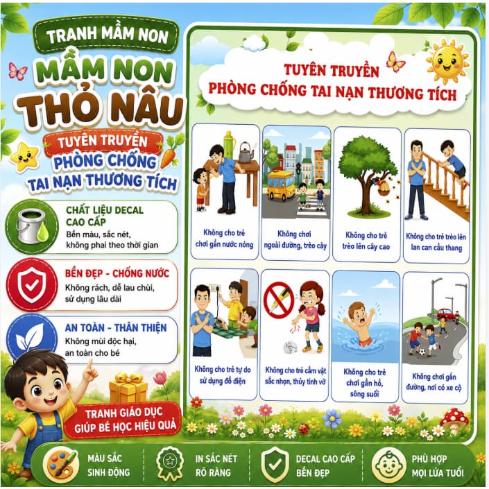 Tranh decan mầm non/ tuyên truyền phòng chống tai nạn thương tích 02