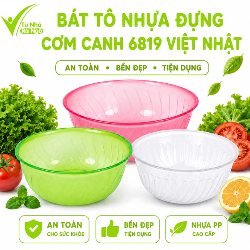 Set 10 Bát Tô Nhựa Lòng Sâu Việt Nhật 6819 Đựng Thực Phẩm Rau Củ Trái Cây GD341