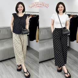 Quần Chấm Bi Nữ Dáng Rộng Lưng Thun Thoải Mái - Quần Dài Nữ Co Giãn Phù Hợp Mặc Nhà, Đi Chơi 2